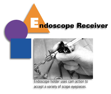 Endoscopic Receiver - Endoscope holder uses cam action to accept a variety of scope eyepieces.