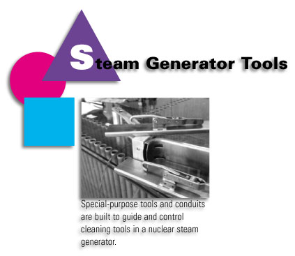 Steam Generator Tools - Special purpose tools and conduits are built in to guide and control cleaning tools in a nuclear steam generator.