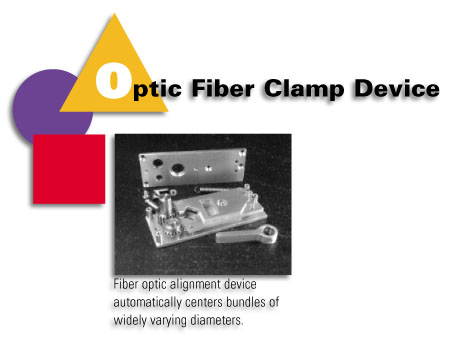 Optic Fiber Clamp Device - Fiber optic alignment device automatically centers bundles of widely varying diameters.