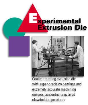 Experimental Extrusion Die - Counter-rotating extrusion die with super-precision bearings and extremely accurate machining ensures concentricity even at elevated temperatures.