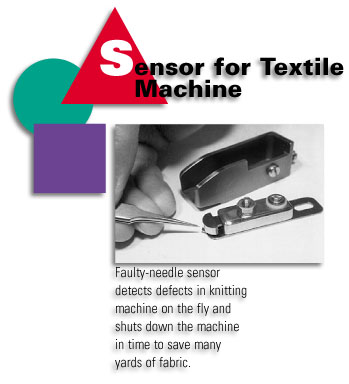 Sensor for Textile Machine - Faulty-needle sensor detects defects in knitting machine on the fly and shuts down the machine in time to save many yards of fabric.