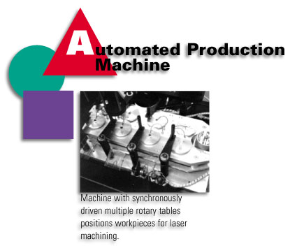 Automated Production Machine - Machine with synchronously driven multiple rotary tables positions workpieces for laser machining.