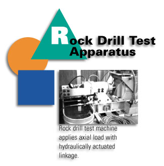 Rock Drill Test Apparatus - Rock drill test machine applies axial load with hydraulically actuated linkage.